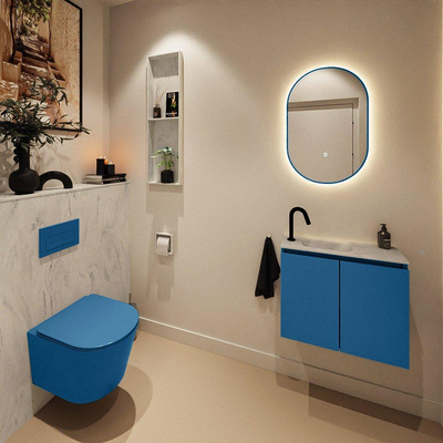MONDIAZ TURE-DLUX Meuble de toilette 60 cm Jeans. Lavabo EDEN Opalo position gauche. Avec 1 trou de robinet.