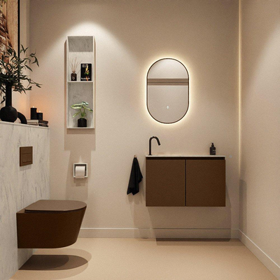 MONDIAZ TURE-DLUX Meuble toilette - 80cm - Rust - EDEN - vasque Opalo - position gauche - 1 trou de robinet