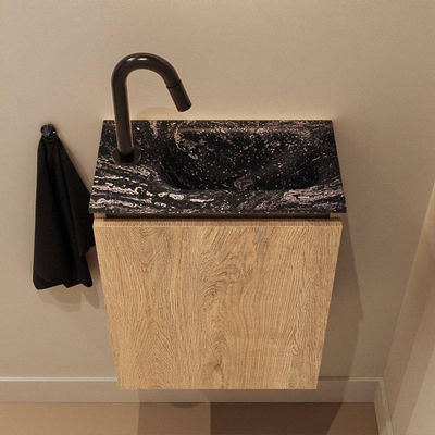 MONDIAZ TURE-DLUX Meuble toilette - 40cm - Washed Oak - EDEN - vasque Lava - position droite - 1 trou de robinet