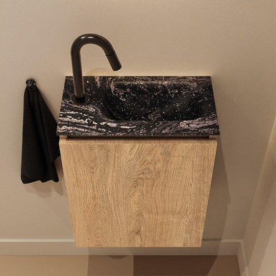 MONDIAZ TURE-DLUX Meuble WC 40 cm Washed Oak. Lavabo EDEN Lava position droite. Avec 1 trou de robinet.