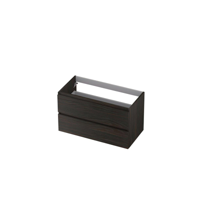 INK Wastafelonderkast - 90x45x52cm - 2 lades - greeploos - met houten keerlijst - MFC - Intens eiken