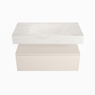 Mondiaz ALAN-DLUX Ensemble de meuble - 90cm - meuble Linen mat - 1 tiroir - Lavabo Cloud Ostra suspendu - vasque Centre - 1 trou de robinet