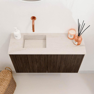 Mondiaz JOYA-DLUX 70cm toiletmeubel - kleur Walnut - Wastafel FAYE positie Links Zonder kraangat kleur Meli.