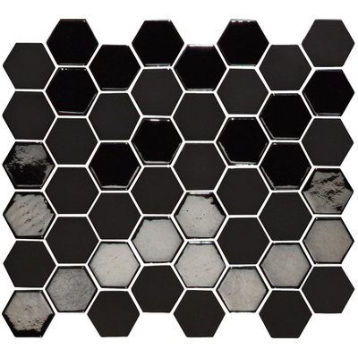 The mosaic factory valencia carreau de mosaïque hexagonal 4.3x4.9x0.5cm pour mur et sol et pour intérieur et extérieur résistant au gel noir mat et brillant