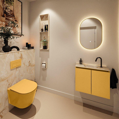 MONDIAZ TURE-DLUX 60cm toiletmeubel Ocher. EDEN wastafel Frappe positie midden. Met 1 kraangat.