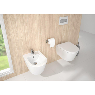 QeramiQ Urby Wandtoilet compact - 48.3x35x33cm - spoelrandloos - met zitting - glans wit