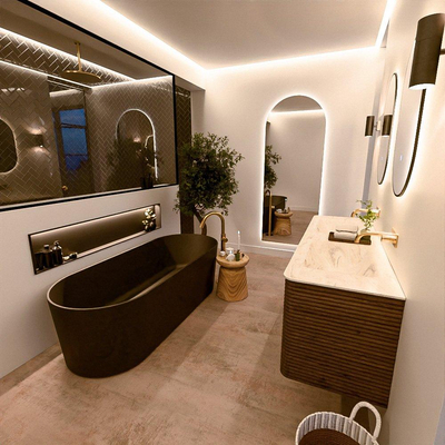 Mondiaz CIRO-DLUX Ensemble de meubles de salle de bains - 150x45x50cm - Vasque en solid surface Ostra - 2 bassins double - sans trous de robinet - 4 tiroirs - Dusk