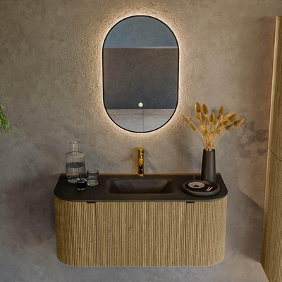 Mondiaz KURVE Badkamermeubelset - 100x46x40cm - 1 lade - 2 deuren - wastafel solid surface - midden - 1 kraangat - Dusk