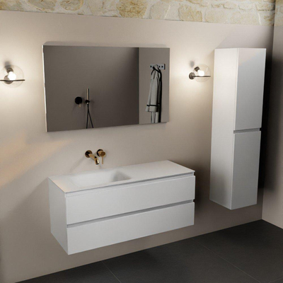 Mondiaz AIVY Ensemble de meuble - 120x45x50cm - 0 trous de robinet - 1 vasque Talc Solid surface - Gauche - 2 tiroirs - sans miroir - MDF Talc