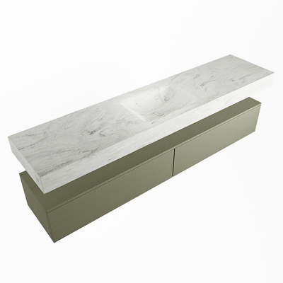 Mondiaz ALAN-DLUX Ensemble de meuble - 200cm - meuble Army mat - 2 tiroirs - Lavabo Cloud Opalo suspendu - vasque Centre - 1 trou de robinet