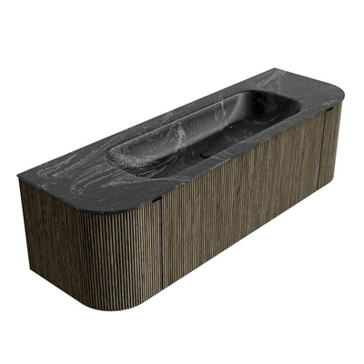 Mondiaz KURVE-DLUX Ensemble de meuble salle de bain - 150x46x40cm - 1 tiroir - 2 portes - lavabo en solid surface - milieu - 1 trou de robinet - Shadow