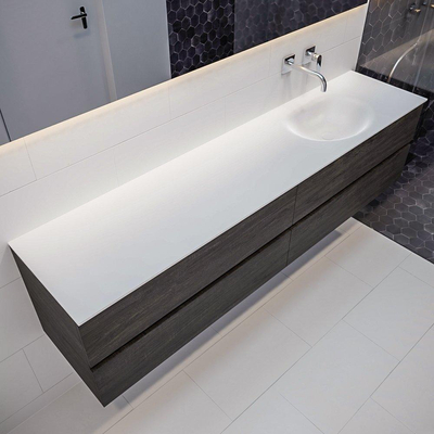 Mondiaz VICA ensemble de meuble de salle de bain - 200cm - meuble sous-vasque marron foncé - 4 tiroirs - lavabo Moon droite - sans trous de robinet - miroir LED - version XL 60cm de haut