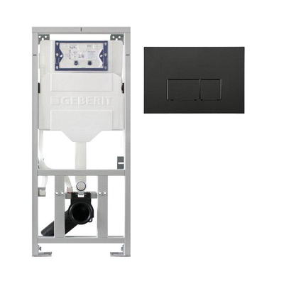 Geberit Inbouwreservoir UP320 met QeramiQ push bedieningsplaat - dualflush- rechthoekige knoppen - kunststof zwart mat