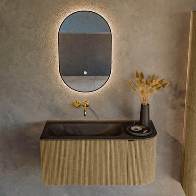 Mondiaz KURVE Ensemble de meuble de salle de bains - 95x46x40cm - 1 tiroir - 1 porte - lavabo solid surface - gauche - sans trou de robinet - Dusk