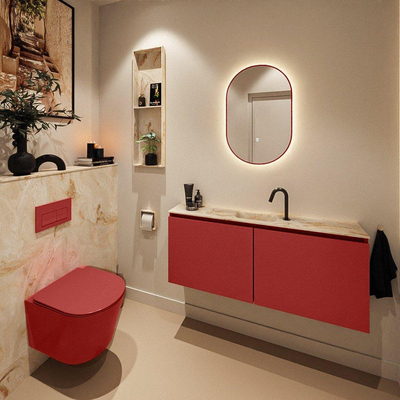 MONDIAZ TURE-DLUX Meuble toilette - 120cm - Fire - EDEN - vasque Frappe - position centrale - 1 trou de robinet