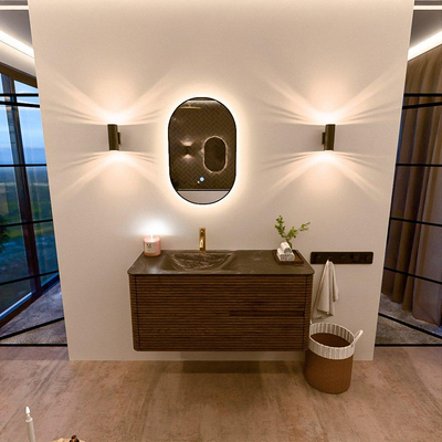 Mondiaz CIRO-DLUX Badkamermeubelset - 110x45x50cm - Solid surface wastafel Lava - 1 wasbak Links - 1 kraangat - 2 lades - Dusk
