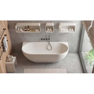 Ideavit Muur Duo Baignoire - 180x80x56cm - trou de trop-plein - bonde clic clac - solid surface - pieds réglables - blanc mat