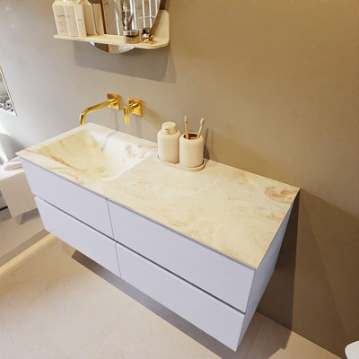 Mondiaz VICA-DLUX ensemble de meuble de salle de bain - 120cm - meuble sous-vasque cale - 4 tiroirs - lavabo encastré cloud gauche - sans trous de robinet - version haute de 60cm - frape