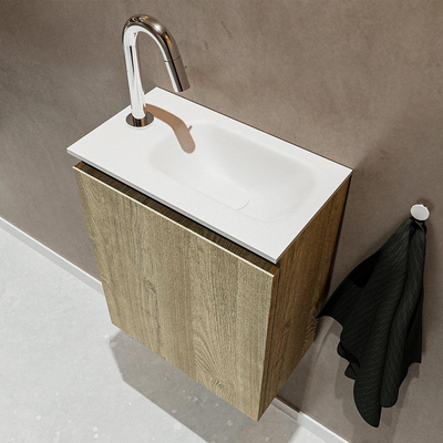 Mondiaz TURE Meuble lave-mains 40x23x50cm 1 trou de robinet 1 porte Light brown grey mat Lavabo Eden Droite Solid Surface Blanc