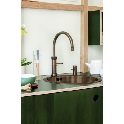 Quooker Classic Fusion Round kokendwaterkraan - draaibare uitloop - Combi incl. Cube reservoir - Warm / kokend / bruisend / gefilterd water - Messing patina