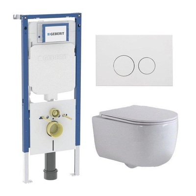 QeramiQ Dely Swirl Toiletset - 36.3x51.7cm - Geberit UP720 Duofix Sigma inbouwreservoir - slim zitting - mat witte metalen bedieningsplaat - ronde knoppen - wit glans