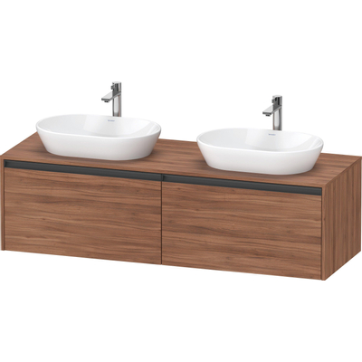 Duravit Ketho.2 Wastafelonderbouwkast - inclusief consoleplaat - met 2 laden - voor dubbele waskommen - 160x55x45.9cm - met handgrepen antraciet - noten mat