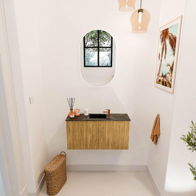 Mondiaz JOYA-DLUX Meuble de toilette 80cm - couleur Chêne - Vasque FAYE position Milieu 1 trou de robinet couleur Lava.