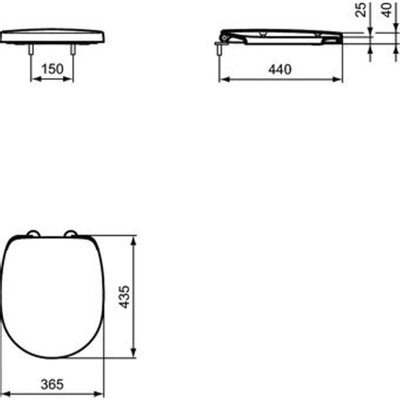 Ideal Standard Connect Abattant WC avec couvercle et charnières continu inox Blanc