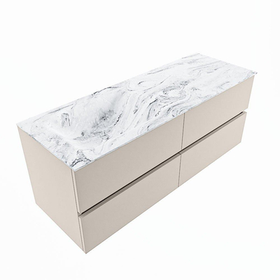 Mondiaz VICA-DLUX ensemble de meuble de salle de bain - 130cm - meuble sous-vasque lin - 4 tiroirs - lavabo encastré nuage gauche - 1 trou de robinet - version haute de 60cm - glace