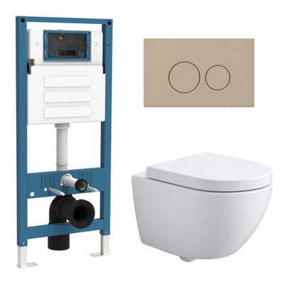 QeramiQ Dely Swirl Compact Ensemble WC - réservoir encastré QeramiQ flush - abattant 25 mm - plaque de commande en plastique taupe - boutons ronds - blanc mat