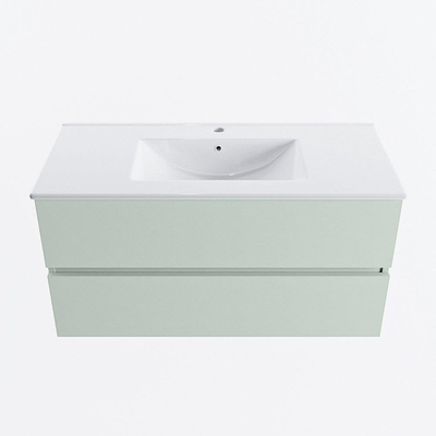 Mondiaz VICA ensemble de meuble de salle de bain - 100cm - meuble sous-vasque greey - 2 tiroirs - lavabo denia milieu - 1 trou de robinet - version haute de 60cm - blanc brillant