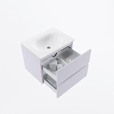 Mondiaz VICA ensemble de meuble de salle de bain - 60cm - meuble sous-vasque cale - 2 tiroirs - lavabo moon milieu - sans trous de robinet - version haute de 60cm - talc