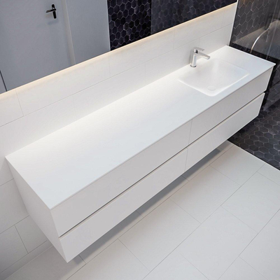 MONDIAZ VICA Ensemble de meuble salle de bain - 200cm - 4 tiroirs - lavabo Cloud à droite - 1 trou de robinet - solid surface talc