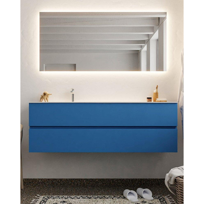 Mondiaz VICA ensemble de meuble de salle de bain - 150cm - meuble sous-vasque jeans - 2 tiroirs - lavabo moon gauche - 1 trou de robinet - miroir LED - version XL 60cm de haut