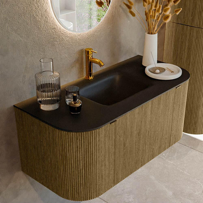 Mondiaz KURVE Badkamermeubelset - 100x46x40cm - 1 lade - 2 deuren - wastafel solid surface - midden - 1 kraangat - Dusk