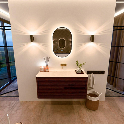 Mondiaz CIRO-DLUX Badkamermeubelset - 110x45x50cm - Solid surface wastafel Meli - 1 wasbak Midden - zonder kraangaten - 2 lades - Ruby