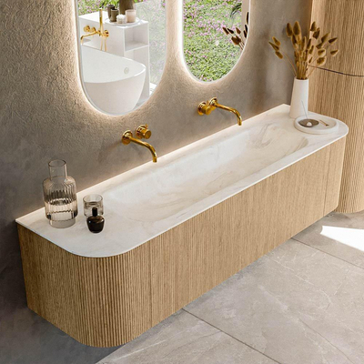 MONDIAZ KURVE-DLUX 170cm Meuble salle de bain avec module 25 G et D - couleur Oak - 1 tiroir - 2 portes - vasque BIG LARGE centre - sans trou de robinet - couleur Ostra