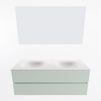 Mondiaz VICA ensemble de meuble de salle de bain - 130cm - meuble sous-vasque greey - 2 tiroirs - lavabo moon double - 2 trous de robinet - couleur talc - miroir LED - version XL 60cm de haut