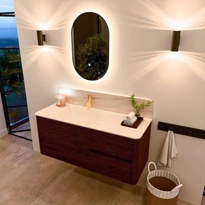 Mondiaz CIRO-DLUX Badkamermeubelset - 120x45x50cm - Solid surface wastafel Meli - 1 wasbak Links - 1 kraangat - 2 lades - Ruby