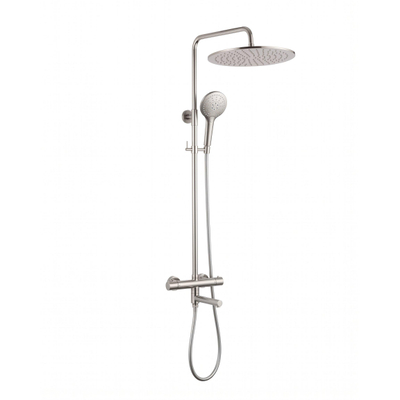 Fortifura Calvi Regendoucheset - thermostatisch - 25cm hoofddouche - gladde slang - ronde handdouche - draaibare baduitloop - Geborsteld RVS PVD