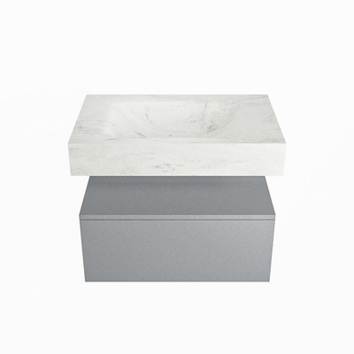 Mondiaz ALAN-DLUX Ensemble de meuble - 70cm - meuble Plata mat - 1 tiroir - Lavabo Cloud Opalo suspendu - vasque Centre - 0 trous de robinet