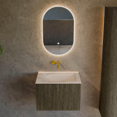 MONDIAZ KURVE-DLUX Meuble de salle de bains 60 cm couleur Shadow avec 1 tiroir et 0 porte. Lavabo CLOUD Central sans trou de robinet Meli.