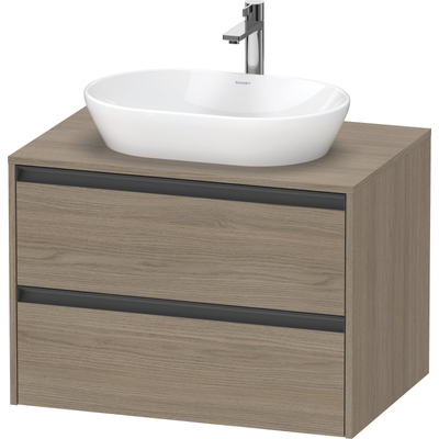 Duravit Ketho.2 Wastafelonderbouwkast - inclusief consoleplaat - met 2 laden - 80x55x56.8cm - met handgrepen antraciet - eiken terra mat