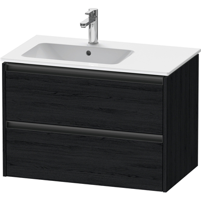 Duravit Ketho.2 Wastafelonderbouwkast - met 2 laden - voor waskom links - 81x48x54.9cm - met grepen antraciet - eiken zwart mat
