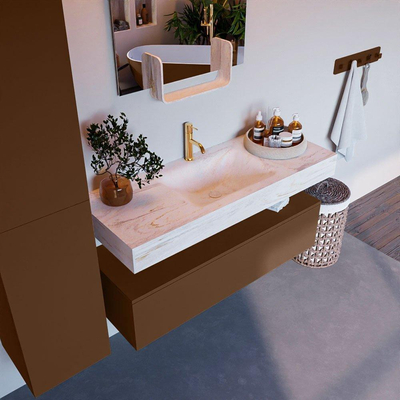 Mondiaz ALAN-DLUX Ensemble de meuble - 120cm - meuble Rust mat - 1 tiroir - Lavabo Cloud Ostra suspendu - vasque Centre - 1 trou de robinet