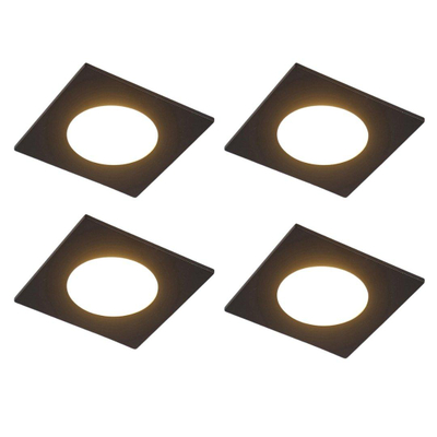 QAZQA Simply Inbouwspot - set van 4 - 9x9cm - incl. LED - 3 staps dimbaar - IP65 - vierkant - mat zwart