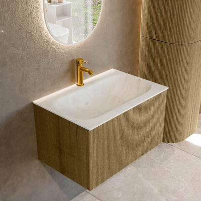 Mondiaz KURVE-DLUX Ensemble de meuble salle de bain - 70x46x40cm - 1 tiroir - lavabo en solid surface - milieu - 1 trou de robinet - Dusk