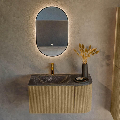 Mondiaz KURVE-DLUX Ensemble de meuble salle de bain - 85x46x40cm - 1 tiroir - 1 porte - lavabo en solid surface - gauche - 1 trou de robinet - Dusk