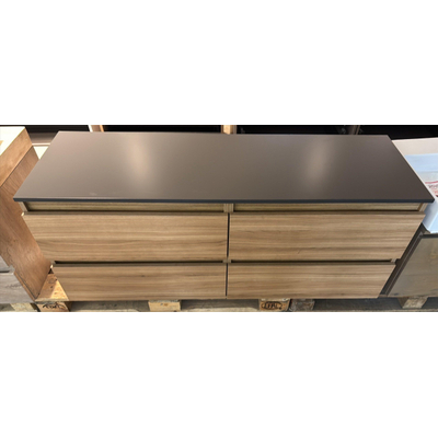 Saniclass Chaci Badkameronderkast - 140x46x55cm - 4 lades - greeploos - warm eiken - met topblad - OUTLET UDEN