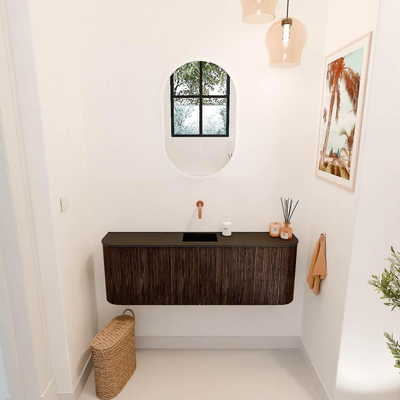 Mondiaz JOYA 123.2cm meuble de salle de bains - arrondi gauche et droite couleur Walnut - Vasque FAYE position Milieu Sans trou de robinet couleur Urban